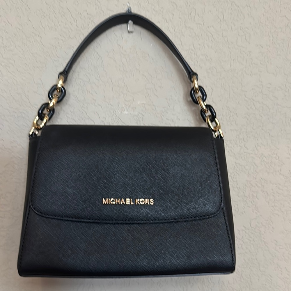 Michael Kors Black and Gold Crossbody Bag with Saffiano Texture